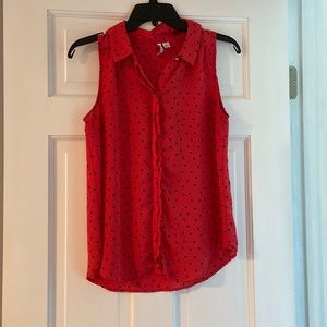 Elle Red with Black Polka Dots Sleeveless Blouse - Scallop detail